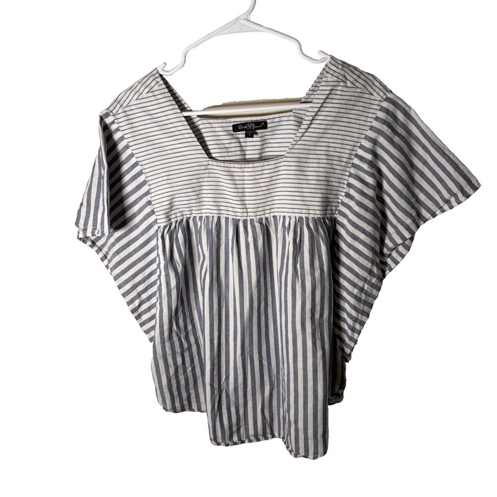 Velvet Heart Blouse Women's Medium Square Neck Short Sleeve Striped Shirt